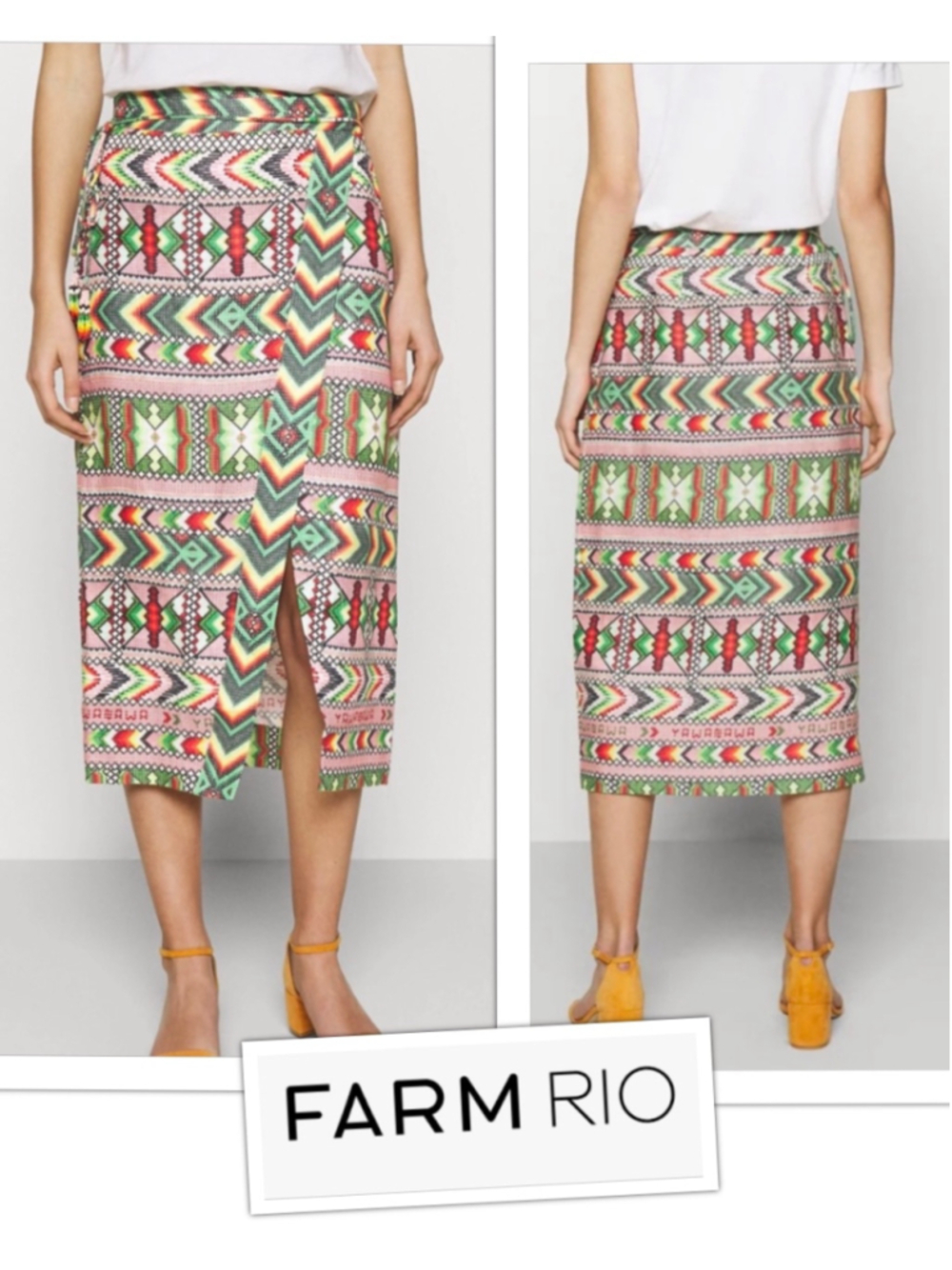 Farm Rio Aztec Linen Designer Wrap Skirt Amulet Geometric Midi Size Med